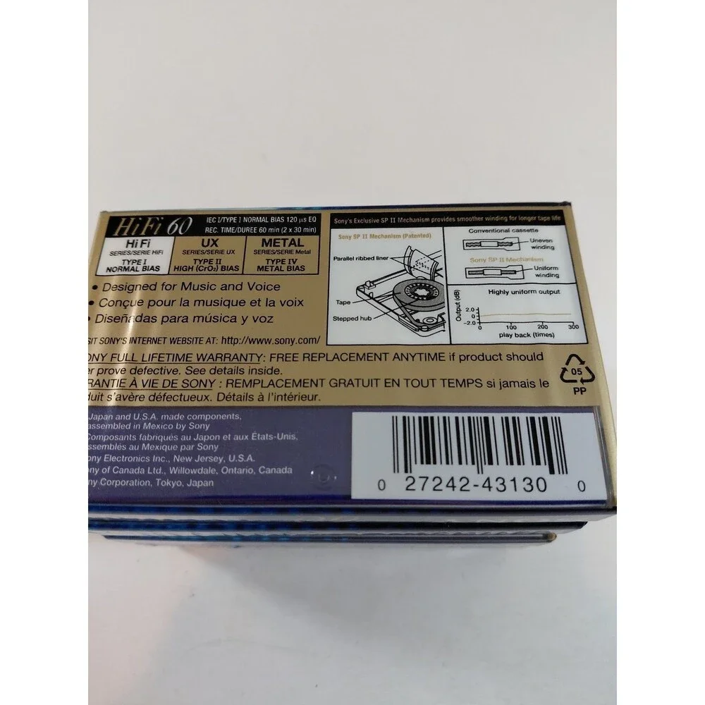 SONY HiFi C-60 Type I Normal Bias Blank Cassette Tape 5pk C-60HFB